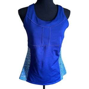 Athleta Racer Back Fitted Athletic Tank Built in Bra Mesh Pocket Womens Size L